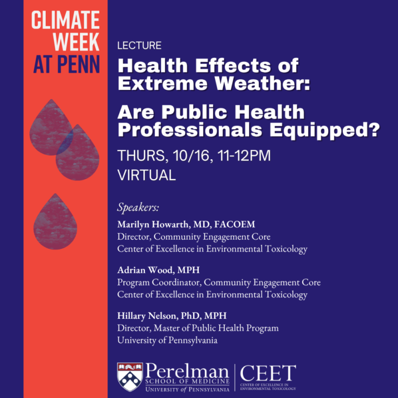 Event description for "Health Effects of Extreme Weather: Are Public Health Professionals Equipped?" 